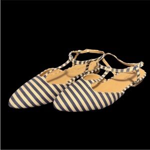 Charter Club | Ellory Navy & Cream Stripe T-Strap Flats - Size 10